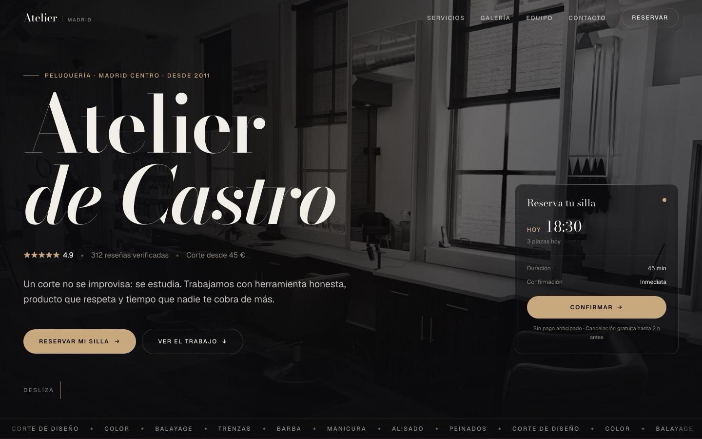 Demo web para peluquerías: Atelier de Castro